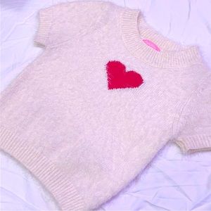 Sugar Thrillz Fuzzy Heart Love Ivory Cream Sweater XS XXS S